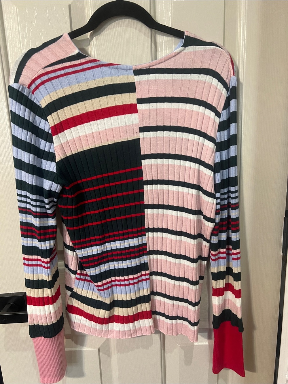 A.L.C. Striped Ribbed Button-Front Cardigan in Pink, Light Blue & Multi - Picture 8 of 8